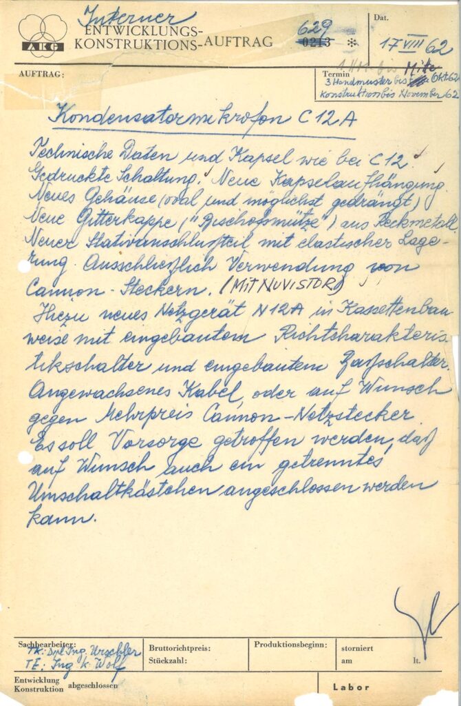 Entwicklungsauftrag für das C12A vom 17.08.1962